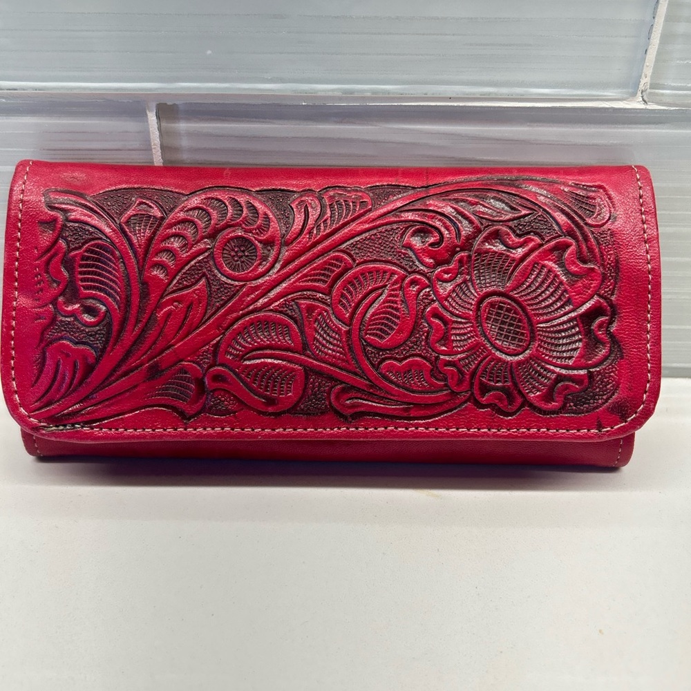 Elegant Red Embossed Leather Clutch